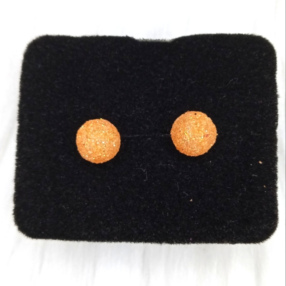 Orange Glitter Ball Stud Earrings